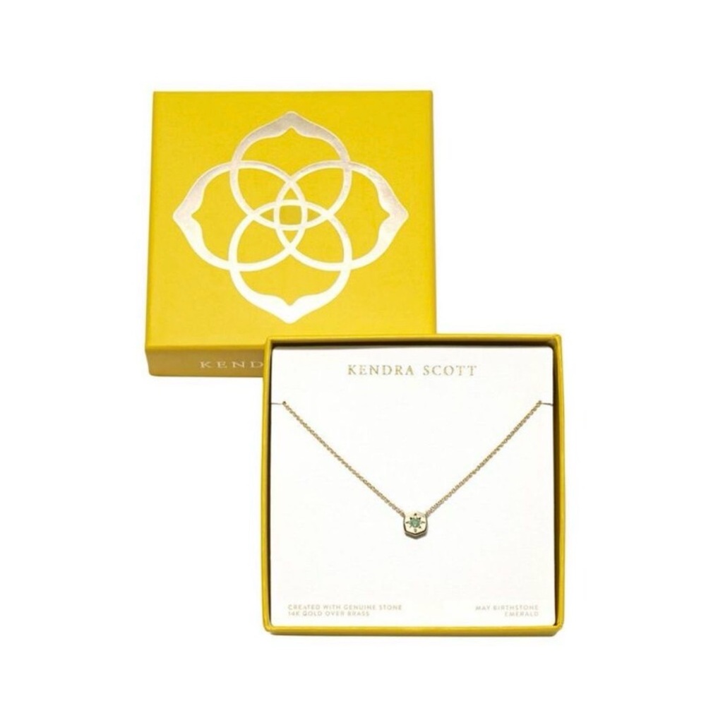 Kendra Scott Riley Gold Necklace with Emerald-Green Accent Pendant New